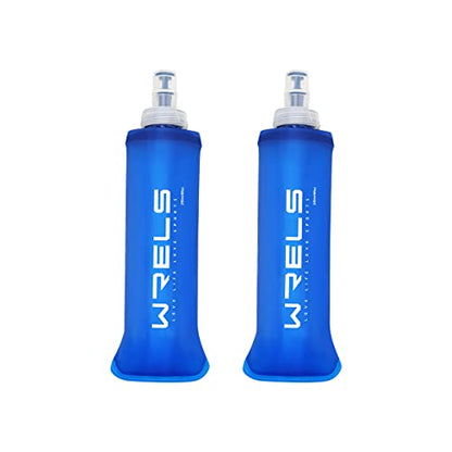 WRELS TPU Soft Flask Lightweight Portable Reusable Water Bottle,BPA Free Collapsible Flask for Hydration Pack in Running Hiking Cycling and Marathon - color: 250ml/8.45oz-2 Pack-Dark Blue