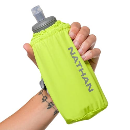 Nathan Handheld Soft Flask 18oz - Exo-Draw Insulated Collapsible Bottle - Grip-Free Strap & Rigid ExoSpine for Comfort/Support - Breathable Mesh Strap - Ideal Running/Hiking, Pinnacle, Lime Green - color: Lime Green, style: 18oz Insulated