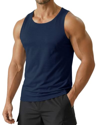 PINSPARK Men's UPF 50+ Quick Dry Tank Tops Athletic Muscle Tee - color: Navy Blue, size: XX-Large