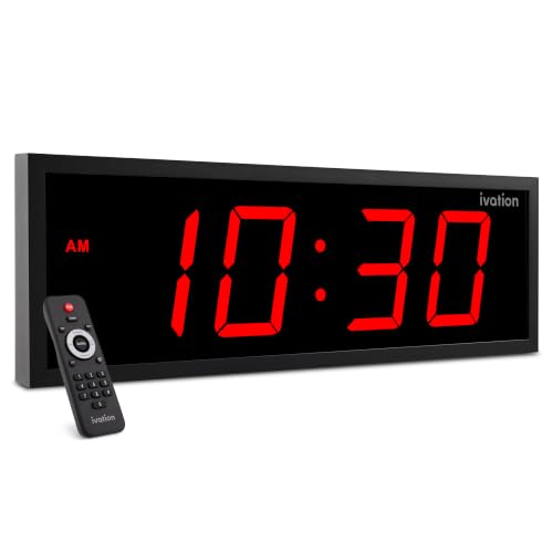 Ivation Large Digital Wall Clock with Big LED Display & Timer, 18" - color: Red, size: 18" x 6"