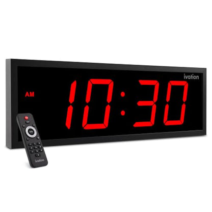 Ivation Large Digital Wall Clock with Big LED Display & Timer, 18" - color: Red, size: 18" x 6"