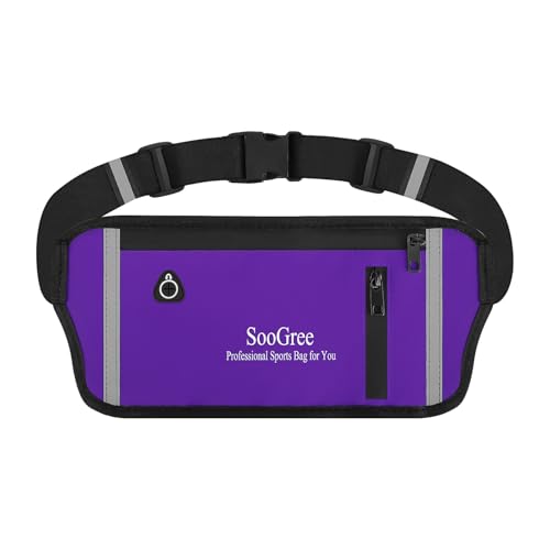 SooGree Fanny Packs for Women Men Slim Running Belt Waist Pack Runners Bag Waterproof Money Belt Phone Holder for Sports Hiking Traveling Walking Reflective Strip Adjustable Strap - color: Purple, style: 1187