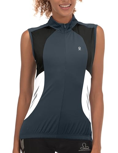 Little Donkey Andy Women's Half Zip Breathable Cycling Vests Reflective Sleeveless Jerseys Shirts Golf 4 Rear Pockets - color: Upgraded Steel Grey, size: Small