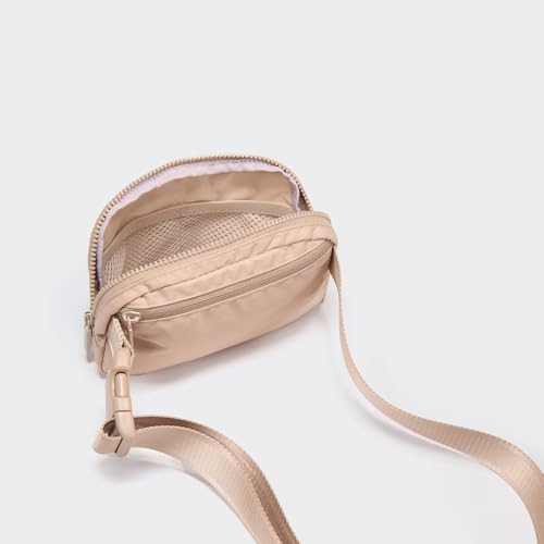 Pander Nylon Fanny Pack for Women, Two-Way Zipper Crossbody Bag - color: Raw Linen Beige