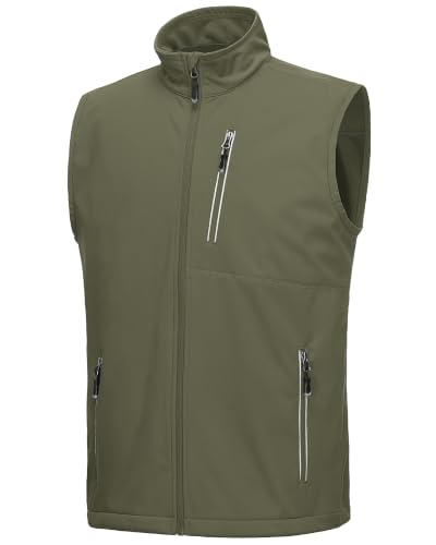 33,000ft Men's Windproof Lightweight Golf Vest Outerwear Sleeveless Jacket - color: Army Green, size: Small
