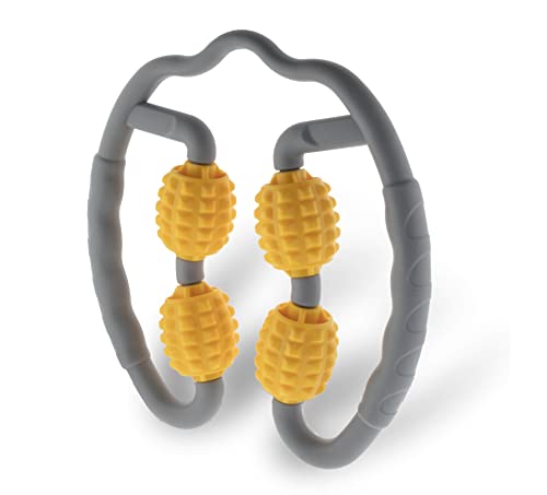 5 STAR SUPER DEALS Quad Roller Massage Stick- U Shaped 360° Deep Massage Ball Tool to Relieve Arm, Leg, Neck Muscle Soreness Stiffness and Tight Muscles (Yellow) - color: Yellow
