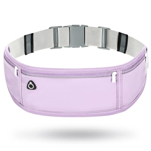 Slim Running Belt Fanny Pack for Men and Women – No-Bounce Waist Pack for Phone, Fits iPhone 17 Pro Max, Sweatproof 3-Pocket Pouch for Runners, Gym, Hiking (purple) - color: Purple