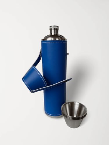12oz Blue Flask with 4 Shot Glasses – Stainless Steel with Waterproof Leather Case, Leakproof, Discreet and Travel-Ready - color: Royal Blue, size: 12oz Standard