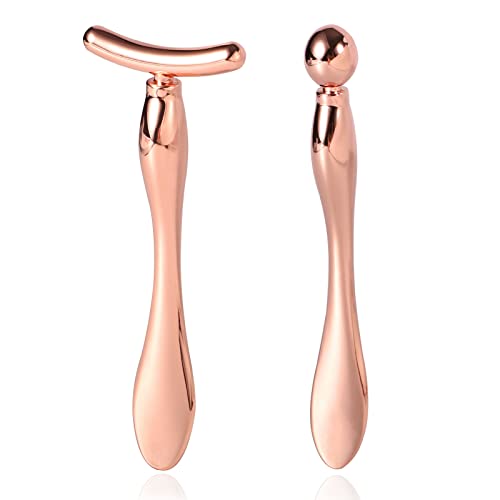 Pimoys 2 Pcs Metal Eye Cream Applicator Face Roller Massager Tool,Eye Massage Wand Stick Women for Facial Massager for Reducing Puffiness Wrinkle gift for women - color: Rose Gold
