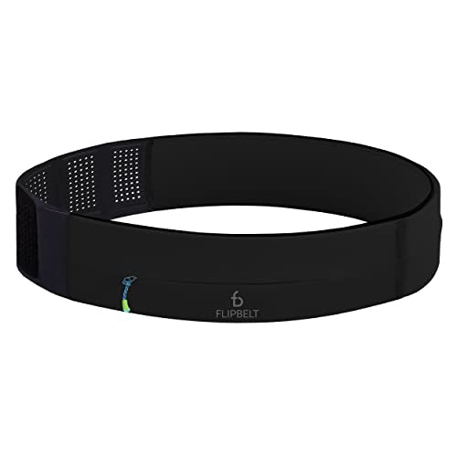 FlipBelt Adjustable Running Belt, Fitness and Running Fanny Pack for Women and Men, Non Chafing Waist Band Pack for Phone Keys Money, Moisture Wicking Storage Belt, USA Company - color: Black