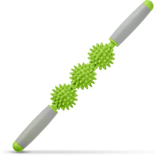 Fascia Muscle Roller, Cellulite Massager Fascia Roller for Cellulite and Sore Muscles, Neck, Leg, Back, Pressure Trigger Point Body Roller Deep Tissue Massage Stick Tools - 3 Massage Balls - color: Peak Green