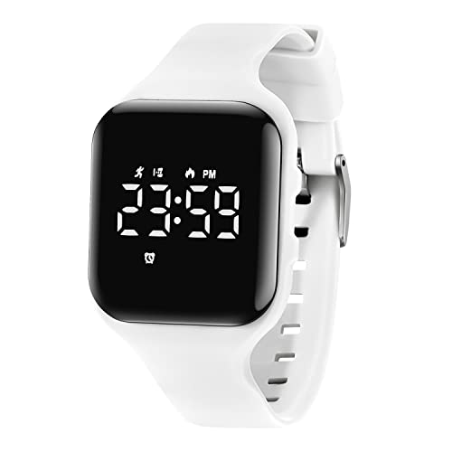 Kids Watches for Girls Boys Digital Sport Watch with Step Counter Pedometer Vibration Alarm Clock, No App Waterproof Fitness Tracker Kids Watch Boys Girls Teens Students Ages 5-16 - color: 004-E-White