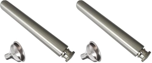 Stainless Steel 2oz Tube Flask Portable Mini Water Bottle & Funnel (Brush Finish, Round Bottom) (Pack of 2) - color: Brush Finish, size: Round Bottom (Pack of 2)