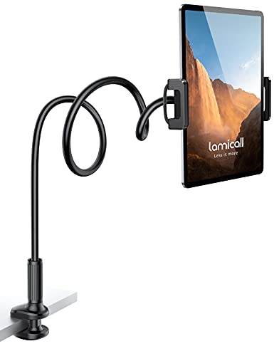 Lamicall Gooseneck Tablet Mount Holder for Bed - Flexible Tablet Arm Clamp for Bed Compatible with Pad Mini 7.9, Air 9.7, Pro 10.5, Kindle, Switch, Galaxy Tabs, More 4.7-11" Device - Black - color: Black