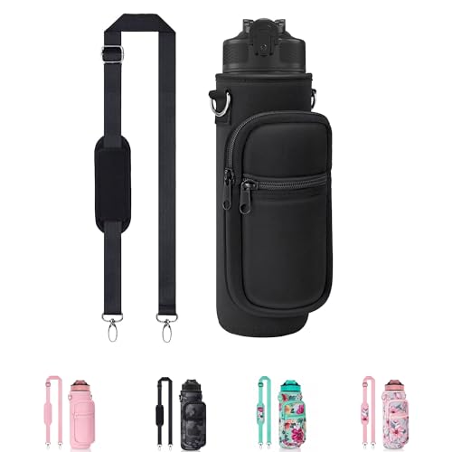 Water Bottle Holder with Strap Crossbody Water Bottle Carrier Bag - color: Black 02, size: 32oz Long