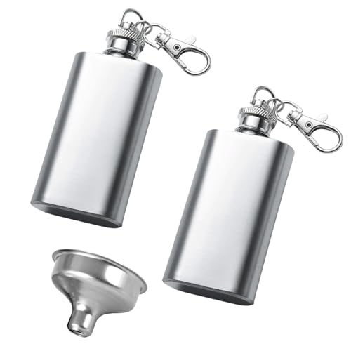 2PCS Stainless Steel Hip Flask,2oz Hidden Flasks for Liquor for Men, Multifunctton Pocket Mini Small Pocket Flask,Mini Pocket Wine Bottle with Keychain 2oz Pocket Whiskey Bottle