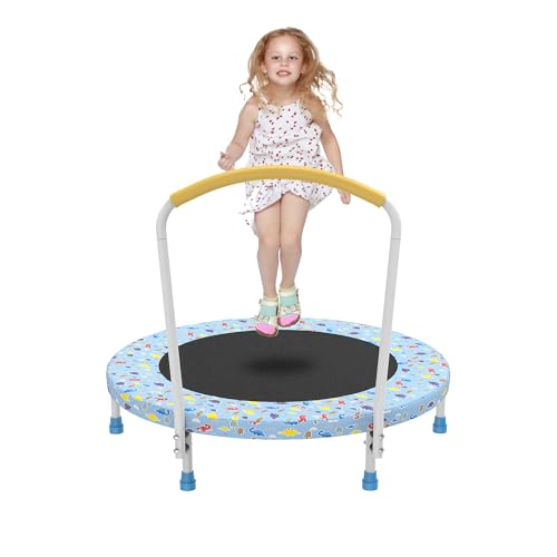 Mersco 36" Mini Toddler Trampoline with Handle for Kids Ages 1-6, ASTM - color: Light Blue Print