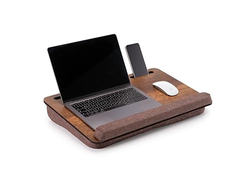 Vigo Wood Laptop Lap Desk with Cushion for Bed, Portable Home Office Tray Fits up to 17.3 Inch, Built-in Phone and Tablet Holder (Walnut & Brown) - color: Walnut & Brown