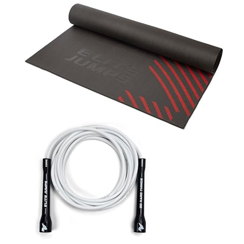 Elite Jumps | 6mm PVC Jump Ropes for Fitness | Indoor/Outdoor Adjustable Boxing Jump Rope w/Unbreakable Handles with Jump Rope Mat- Large Format Indoor/Outdoor Non Slip Mat - Home Workout Exercise Mat