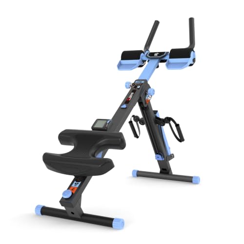 TOUSAINS 3 in 1 Adjustable AB Machine for Stomach Workout with 3 Heights, Foldable Rowing Machine for Home Gym with Comfortable seat & LCD Display Monitor, 265lbs Weight Capacity Blue