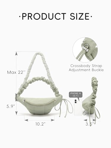 WESTBRONCO Puffer Fanny Packs for Women Small Crossbody Sling Bag, Nylon Quilted Belt Bag for Travel Hiking Running Waist Bag with Adjustable Strap - color: 202-Green