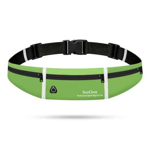 SooGree Slim Running Belt Sport Fanny Pack for Women Men,Outdoor Reflective Waist Pack Runner Pouch Belt, Zipper Waterproof Running Phone Holder Jogging Pouch for Phone Money Belt Waist Bag (Green) - color: Green