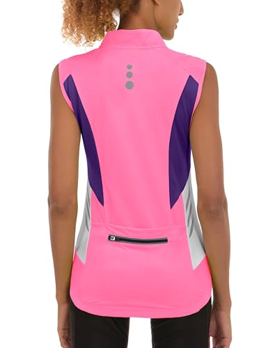 Little Donkey Andy Women's Half Zip Breathable Cycling Vests Reflective Sleeveless Jerseys Shirts Golf 4 Rear Pockets - color: Upgraded Pink, size: Large