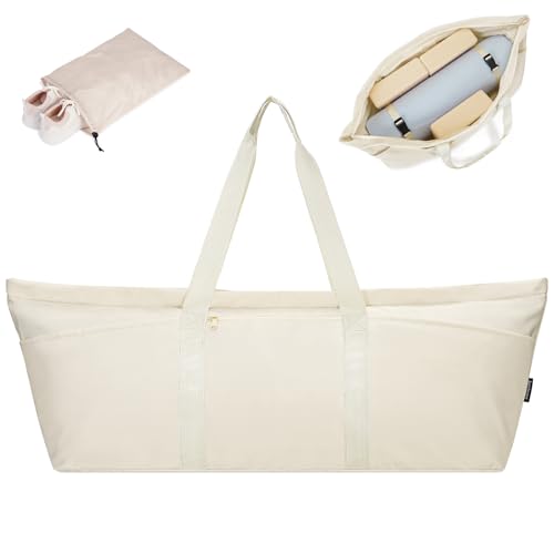 sportsnew Large Yoga Mat Bag Trolley Sleeve Gym Carrier Shoe Bag Wet Pocket - color: Beige