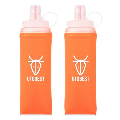 UTOBEST Soft Flask 500ml*2, Collapsible Hydration Water Bottle - color: Orange-500ml*2-40mm