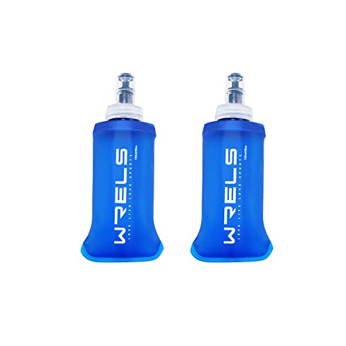 WRELS TPU Soft Flask Lightweight Portable Reusable Water Bottle,BPA Free Collapsible Flask for Hydration Pack in Running Hiking Cycling and Marathon - color: 150ml/5.07oz-2 Pack-Dark Blue