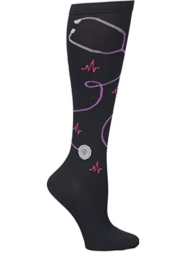 Nurse Mates Women's Wide Calf Socks | 12-14 mmHg Compression | Up to 22" Calf | One Size | 1 Pair - color: Stethoscopes, size: One Size
