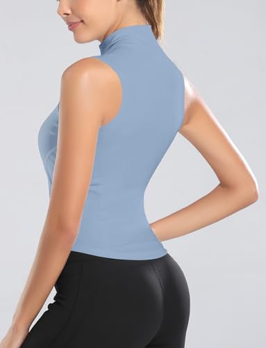 FEOYA Women Sleeveless Athletic Tank Top Shirts Full Zip Up Tshirt for Yoga Running Fitness Exercise - color: Upgrated Blue, size: Medium