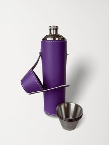 12oz Purple Flask with 4 Shot Glasses – Stainless Steel with Waterproof Leather Case, Leakproof, Travel-size - color: Purple, size: 12oz Standard