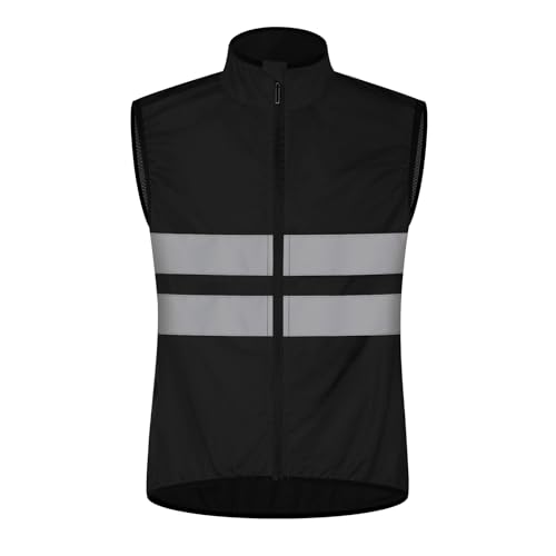 Cycling Vest for Men, Reflective High Visibility Bike Vest, Lightweight Packable Gilet, Full Zip Sleeveless Pocket - color: Black, size: Small