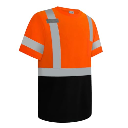 Reflective Shirts for Men Women Class 2 High Visibility Shirts with Short Sleeves, Hi Vis Safety Shirts for Men Women, Breathable Construction Shirts with Black Bottom, Orange M - color: 1pc Orange & Black, size: Medium