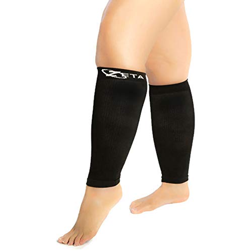 Zeta Wear Plus Size Short Calf Compression Sleeves for Women and Men, Wide Calf Footless Mid-Calf 15-19 mmHg - color: Black, size: Medium