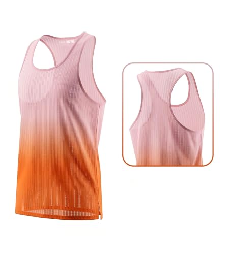 Men's Ultra Lightweight Running Tank Top Marathon Singlet Breathable Vest - color: Red/Orange, size: X-Large