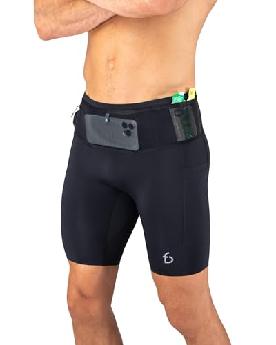 FlipBelt Men's Running Compression Shorts with Built-in Running Belt - color: Black Ouray, size: Medium