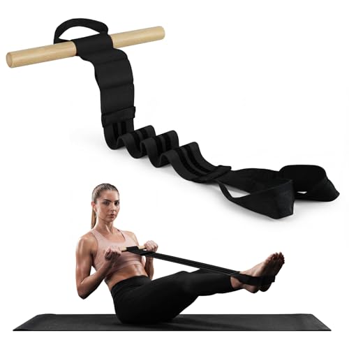 Pedal Resistance Bands with Handles, Fabric Foot Band with Wood Handles - color: Black