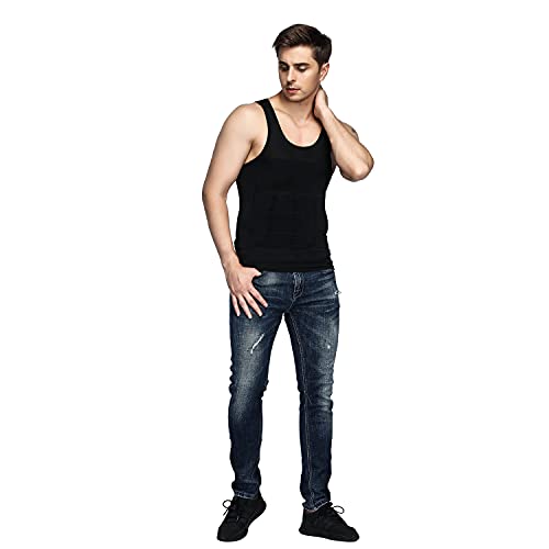 Odoland Men Compression Shirt 3 Pack Body Shaper Vest Tank Top - color: Black/Black/Black, size: 3X-Large