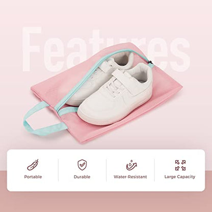 pack all Kids Shoe Bag for Travel, Water-Resistant Shoe Pouch for Sports - color: Pink