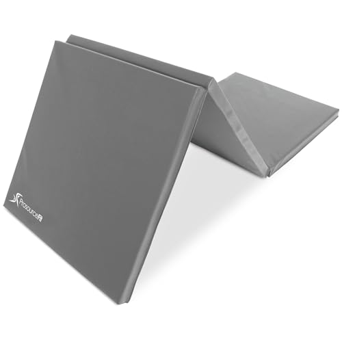 ProsourceFit Tri-Fold Folding Thick Exercise Mat 6’x2’ with Carrying Handles for MMA, Gymnastics, Stretching, Core Workouts - color: Grey, style: PACK OF 1