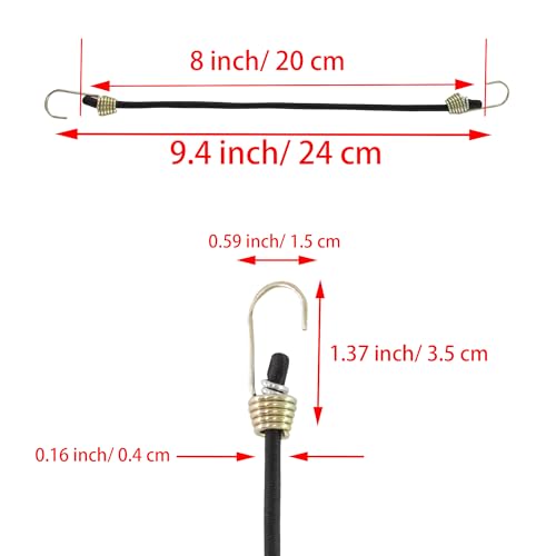 8 Inch Mini Bungee Cords with Hooks, Black Elastic Bungee Cords Heavy Duty Outdoor Tarp Bungee Straps, 10PCS - style: Black-8 Inch