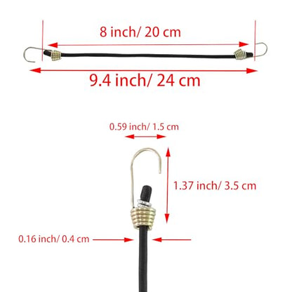 8 Inch Mini Bungee Cords with Hooks, Black Elastic Bungee Cords Heavy Duty Outdoor Tarp Bungee Straps, 10PCS - style: Black-8 Inch
