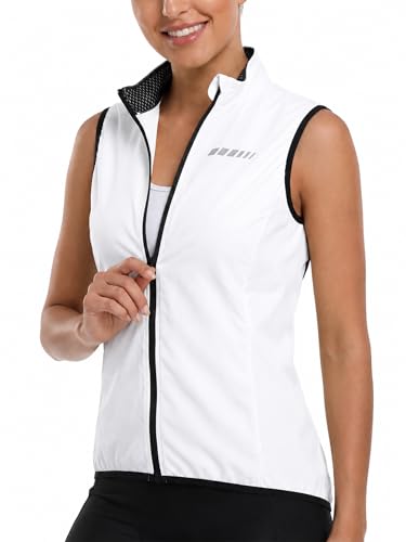 qualidyne Women's Windproof Cycling Vest, Full-Zip Bike Jacket with Pocket - color: White, size: Small