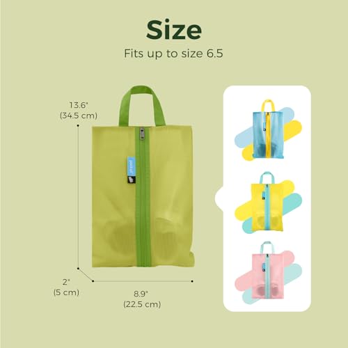 pack all Kids Shoe Bag for Travel, Water-Resistant Shoe Pouch for Sports - color: Green