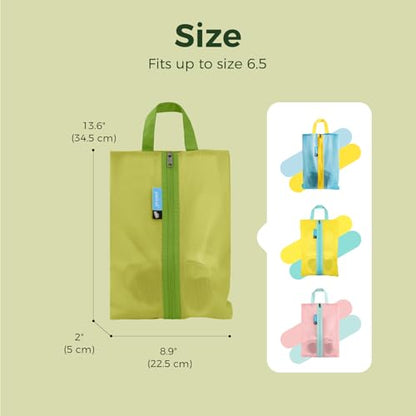 pack all Kids Shoe Bag for Travel, Water-Resistant Shoe Pouch for Sports - color: Green