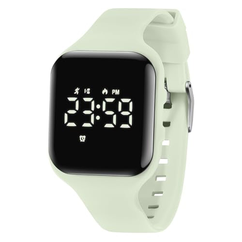 Kids Watches for Girls Boys Digital Sport Watch with Step Counter Pedometer Vibration Alarm Clock, No App Waterproof Fitness Tracker Kids Watch Boys Girls Teens Students Ages 5-16 - color: 028-E-GrayishGreen