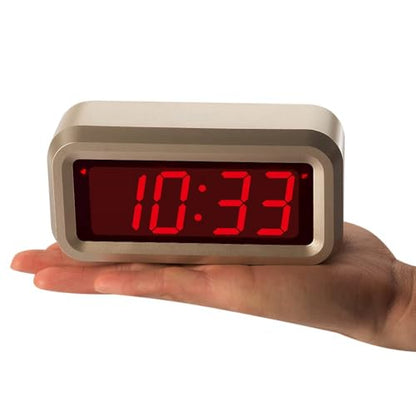 Alarm Clock for Bedrooms, LED Digital Clock Battery Operated Small Wall Clock with 3 Level Brightness Adjustable,Snooze,12/24Hr,1.2" Digital Display for Desk, Bebside,Table, Travel - color: Golden