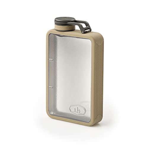 GSI Outdoors Boulder Flask, Shatter-Resistant, Leakproof Hip Flask with Clear Body & Silicone Grip, BPA-Free Bottle for Hiking, Camping & Travel - color: Sand, size: 6 Fluid Ounces